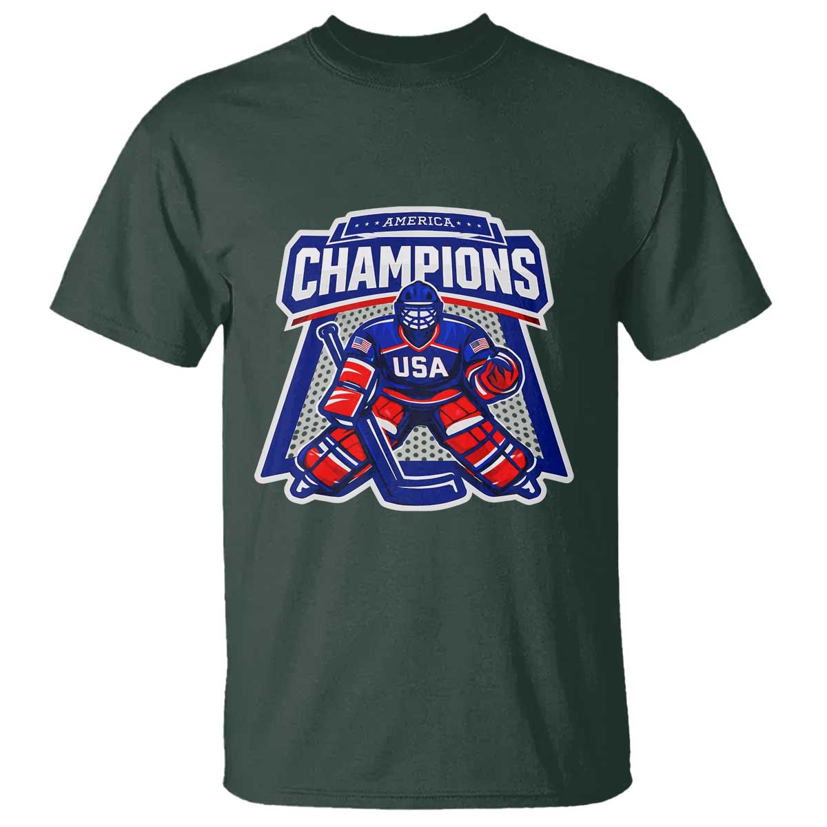 USA Ice Hockey T Shirt America Champions Patriotic Ice Hockey Team Fan TS10 Dark Forest Green Print Your Wear