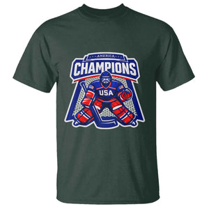 USA Ice Hockey T Shirt America Champions Patriotic Ice Hockey Team Fan TS10 Dark Forest Green Print Your Wear