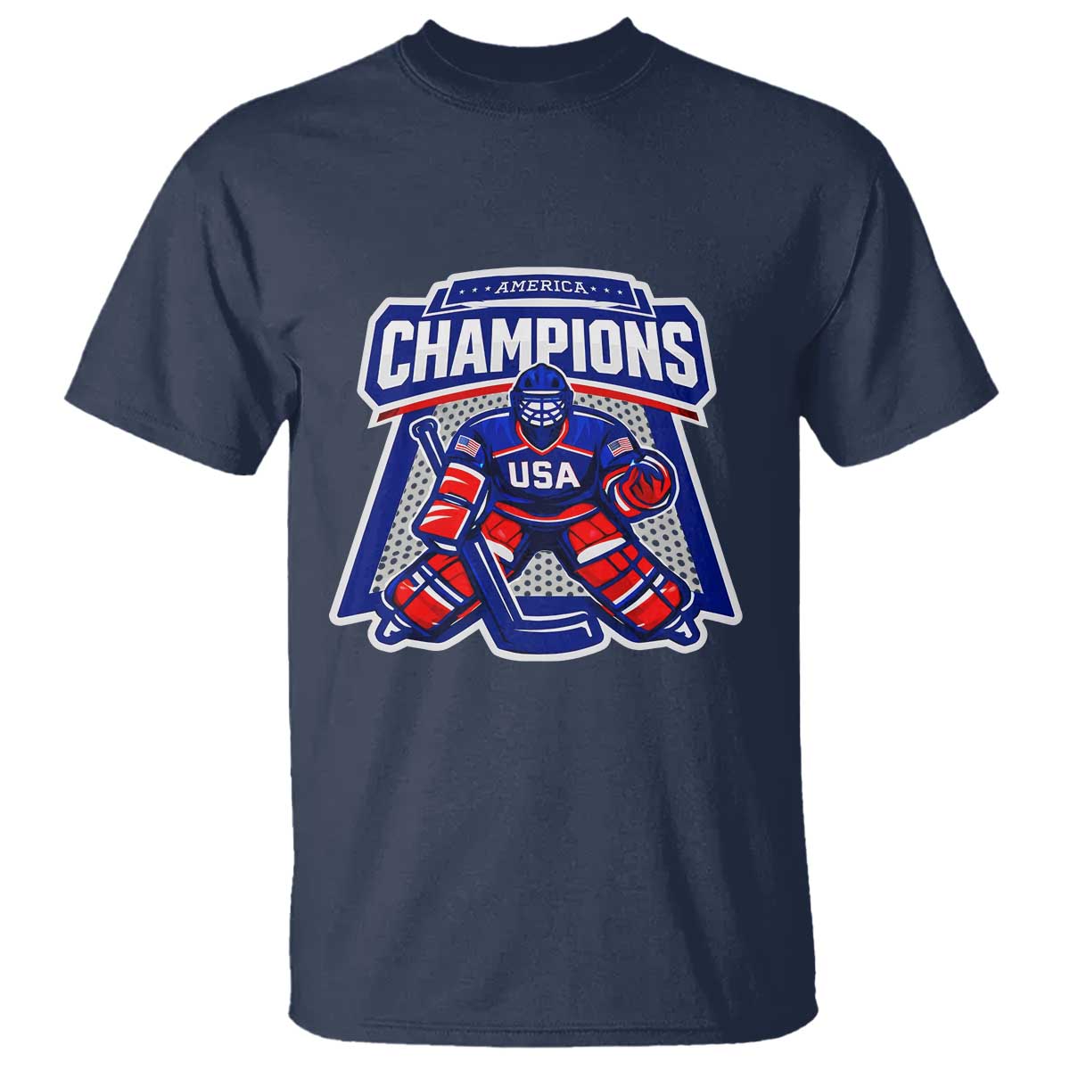 USA Ice Hockey T Shirt America Champions Patriotic Ice Hockey Team Fan TS10 Navy Print Your Wear