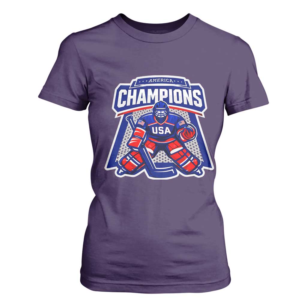 USA Ice Hockey T Shirt For Women America Champions Patriotic Ice Hockey Team Fan TS10 Purple Print Your Wear