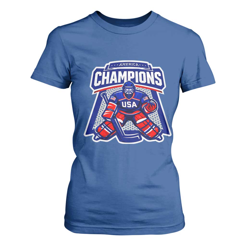 USA Ice Hockey T Shirt For Women America Champions Patriotic Ice Hockey Team Fan TS10 Royal Blue Print Your Wear