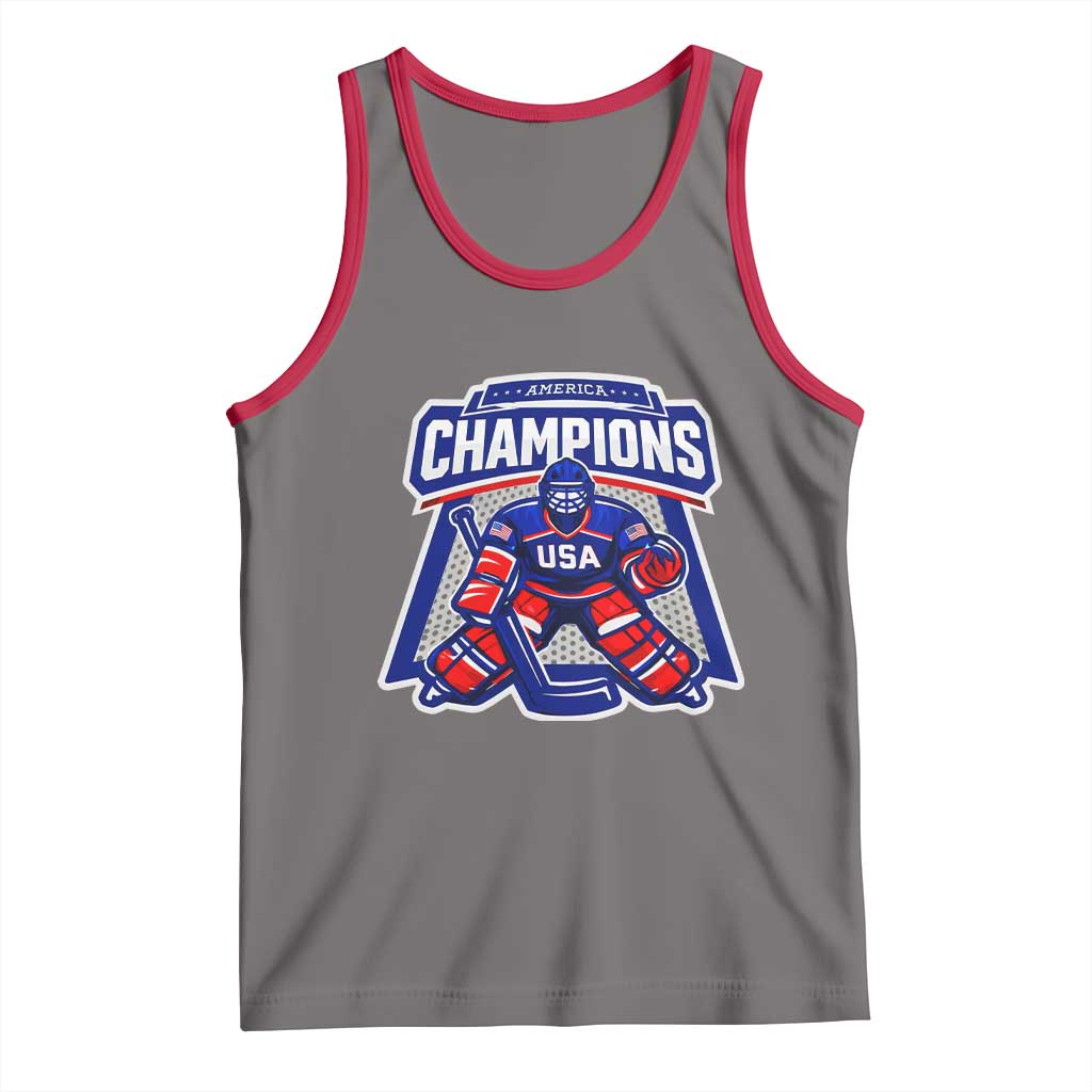 USA Ice Hockey Tank Top America Champions Patriotic Ice Hockey Team Fan TS10 Deep Heather Red Print Your Wear