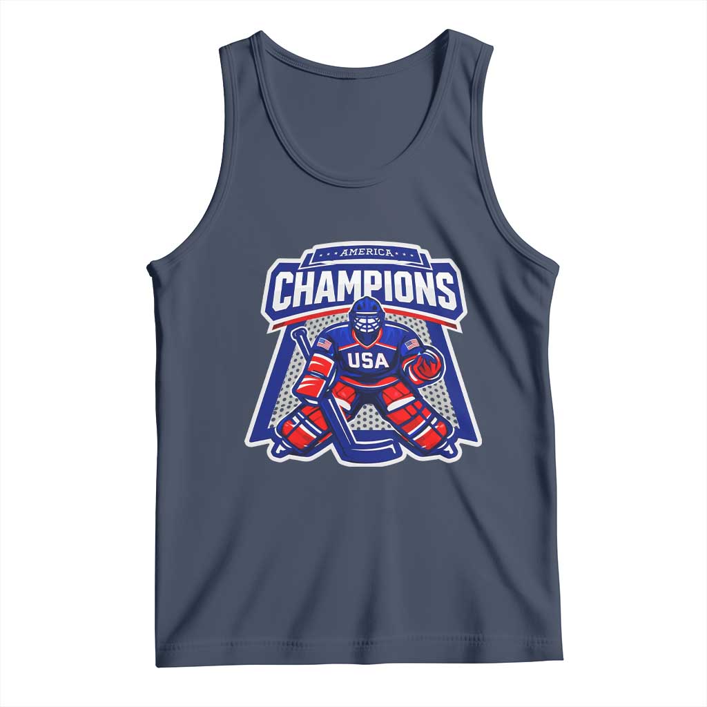 USA Ice Hockey Tank Top America Champions Patriotic Ice Hockey Team Fan TS10 Navy Print Your Wear