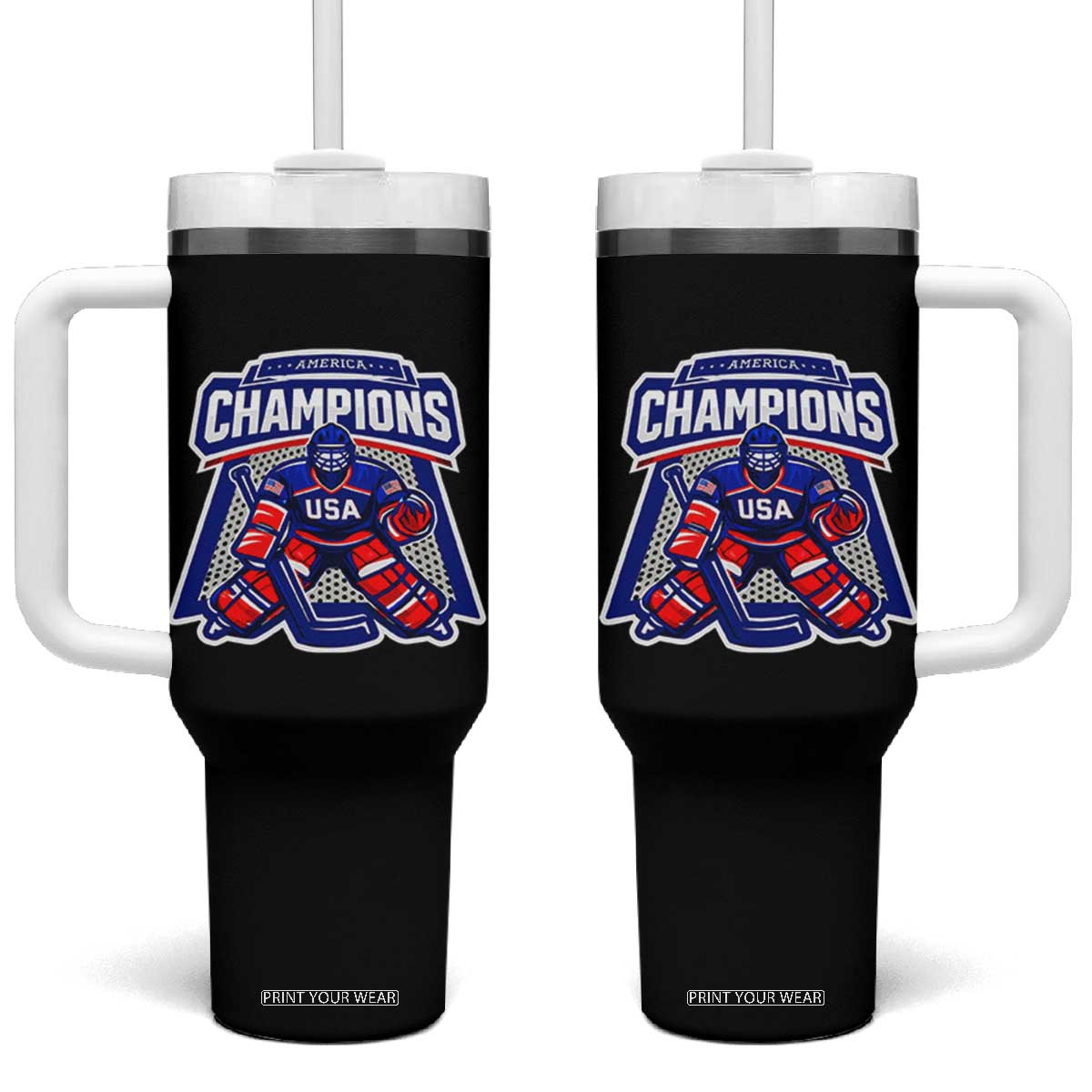 USA Ice Hockey Tumbler With Handle America Champions Patriotic Ice Hockey Team Fan TS10 One Size: 40 oz Black Print Your Wear