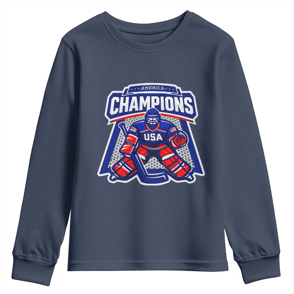 USA Ice Hockey Youth Sweatshirt America Champions Patriotic Ice Hockey Team Fan TS10 Navy Print Your Wear