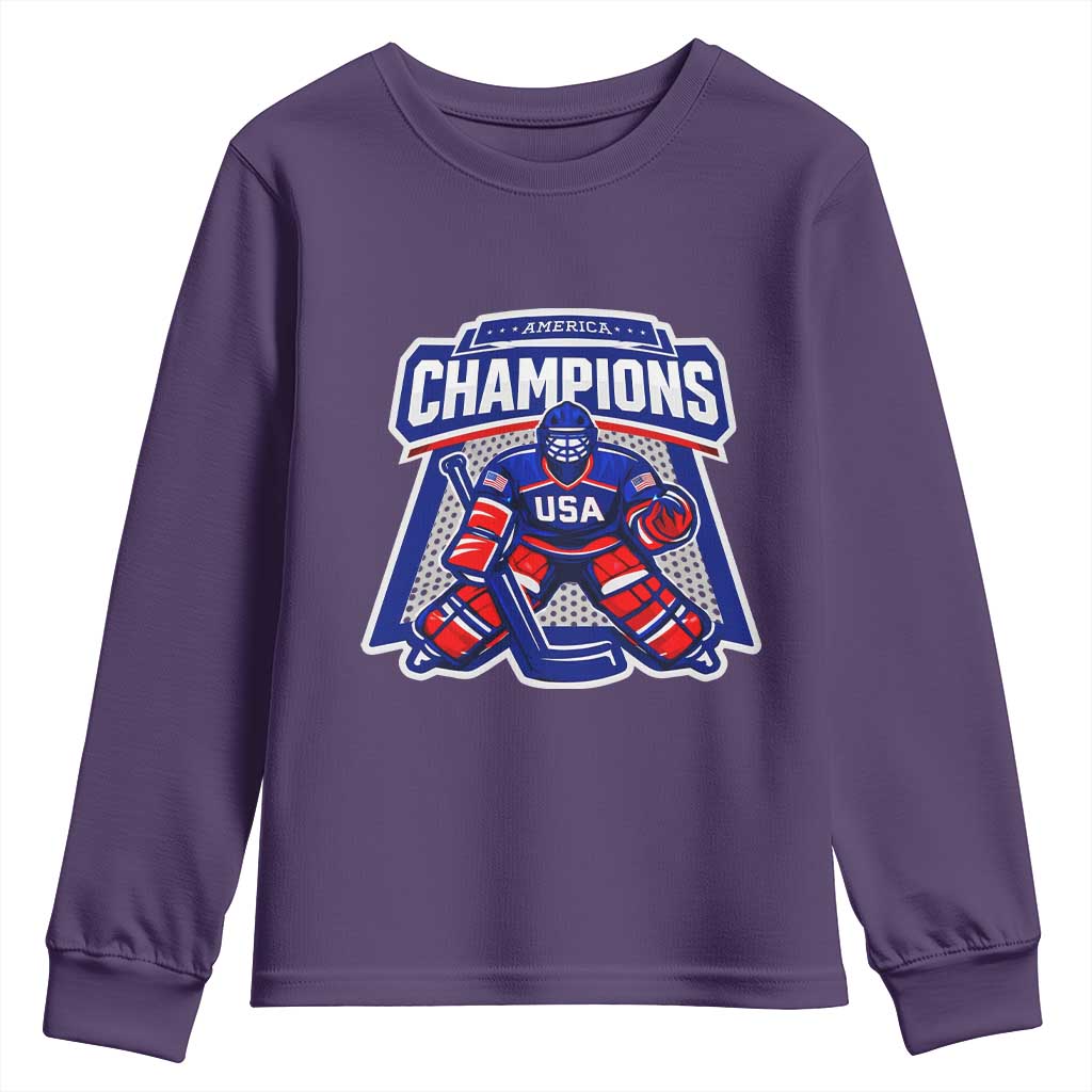 USA Ice Hockey Youth Sweatshirt America Champions Patriotic Ice Hockey Team Fan TS10 Purple Print Your Wear