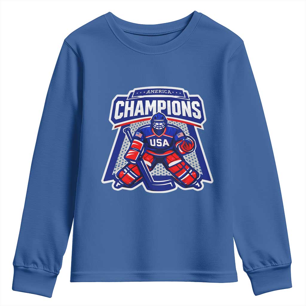USA Ice Hockey Youth Sweatshirt America Champions Patriotic Ice Hockey Team Fan TS10 Royal Blue Print Your Wear