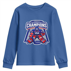 USA Ice Hockey Youth Sweatshirt America Champions Patriotic Ice Hockey Team Fan TS10 Royal Blue Print Your Wear