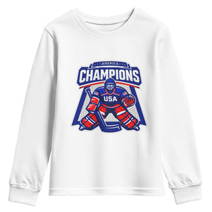 USA Ice Hockey Youth Sweatshirt America Champions Patriotic Ice Hockey Team Fan TS10 White Print Your Wear