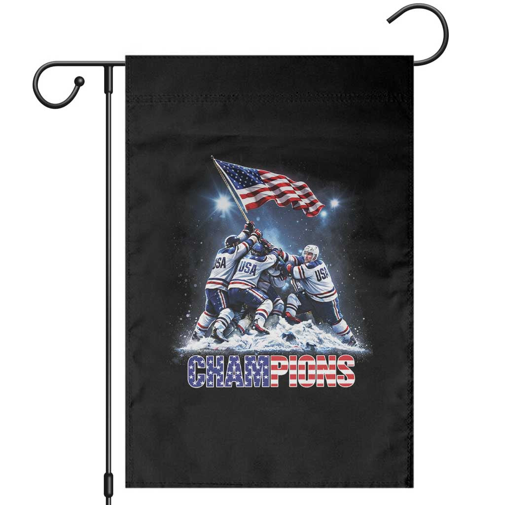 USA Ice Hockey Garden Flag Hockey Champions 2026 USA Players Raising Flag On Ice TS10 Black Print Your Wear