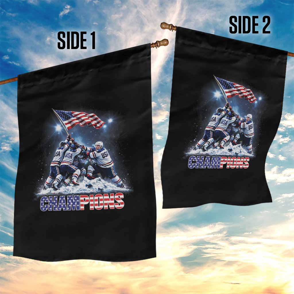 USA Ice Hockey Garden Flag Hockey Champions 2026 USA Players Raising Flag On Ice TS10 Print Your Wear