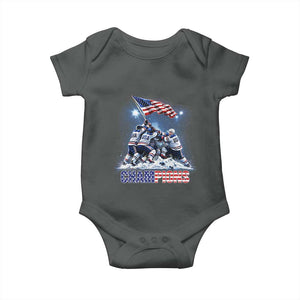 USA Ice Hockey Baby Onesie Hockey Champions 2026 USA Players Raising Flag On Ice TS10 Dark Heather Print Your Wear