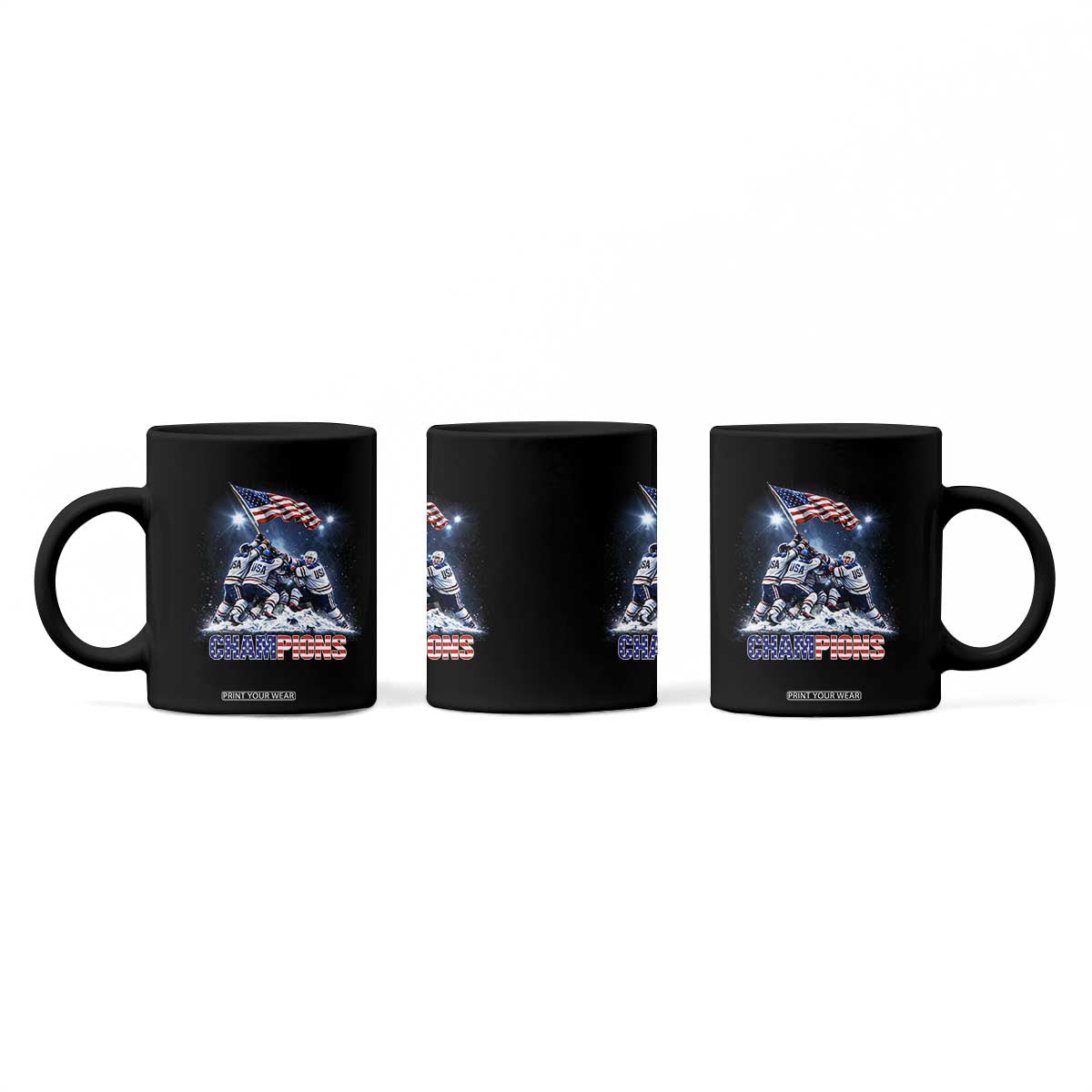 USA Ice Hockey Coffee Mug Hockey Champions 2026 USA Players Raising Flag On Ice TS10 Print Your Wear