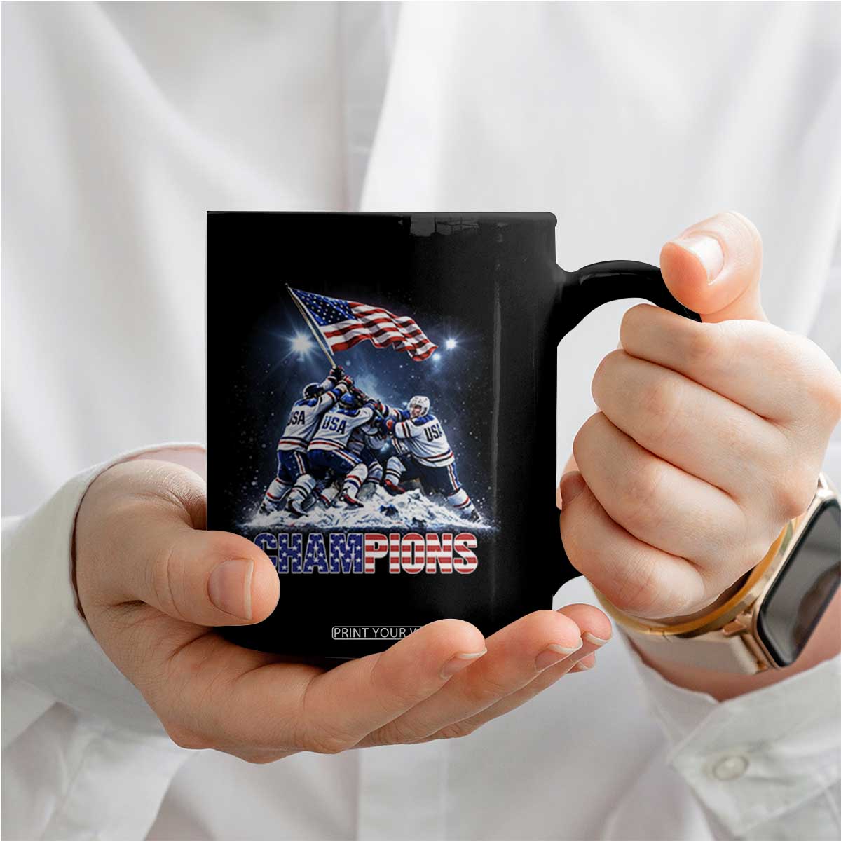 USA Ice Hockey Coffee Mug Hockey Champions 2026 USA Players Raising Flag On Ice TS10 Print Your Wear
