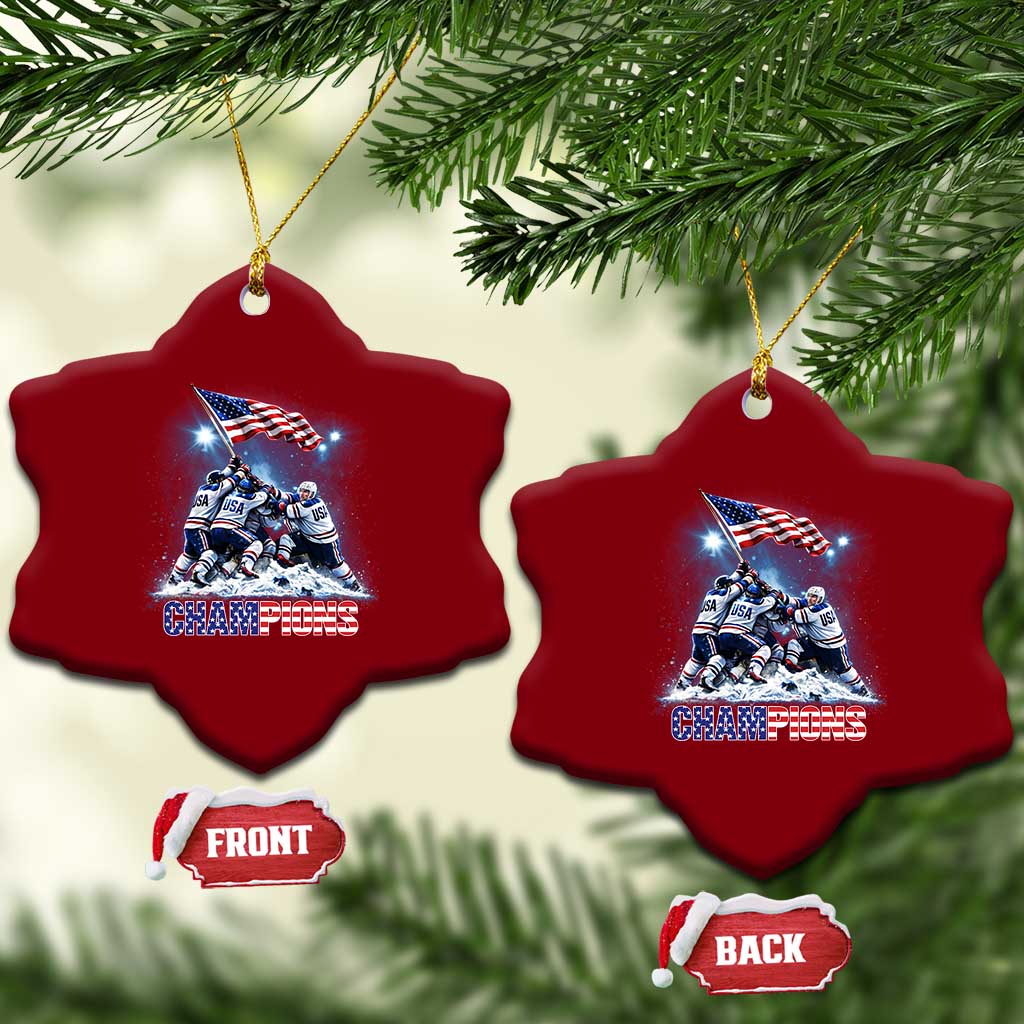 USA Ice Hockey Ceramic Ornament Hockey Champions 2026 USA Players Raising Flag On Ice TS10 Print Your Wear