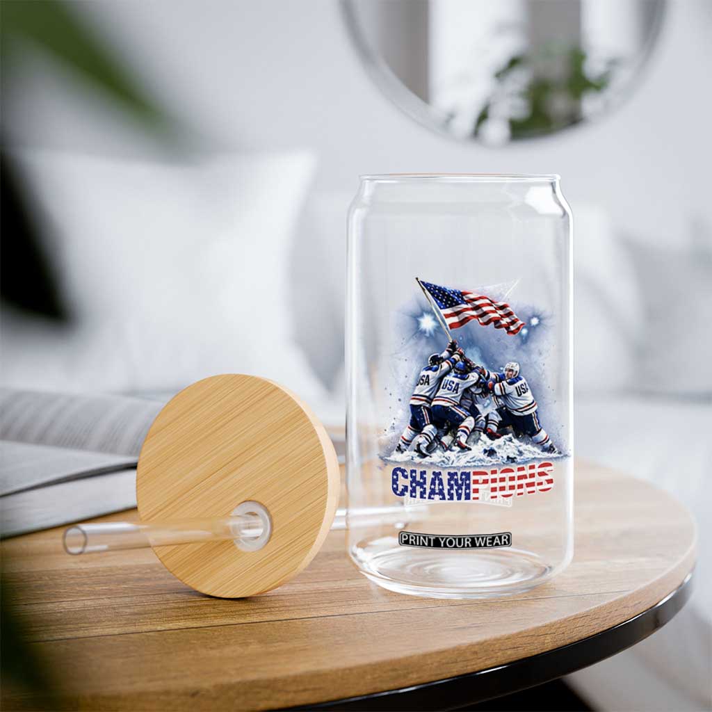 USA Ice Hockey Glass Can Hockey Champions 2026 USA Players Raising Flag On Ice TS10 Print Your Wear