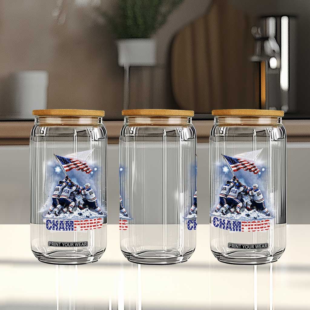 USA Ice Hockey Glass Can Hockey Champions 2026 USA Players Raising Flag On Ice TS10 Print Your Wear