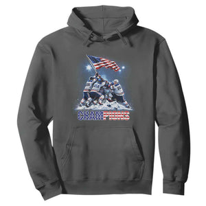 USA Ice Hockey Hoodie Hockey Champions 2026 USA Players Raising Flag On Ice TS10 Dark Heather Print Your Wear