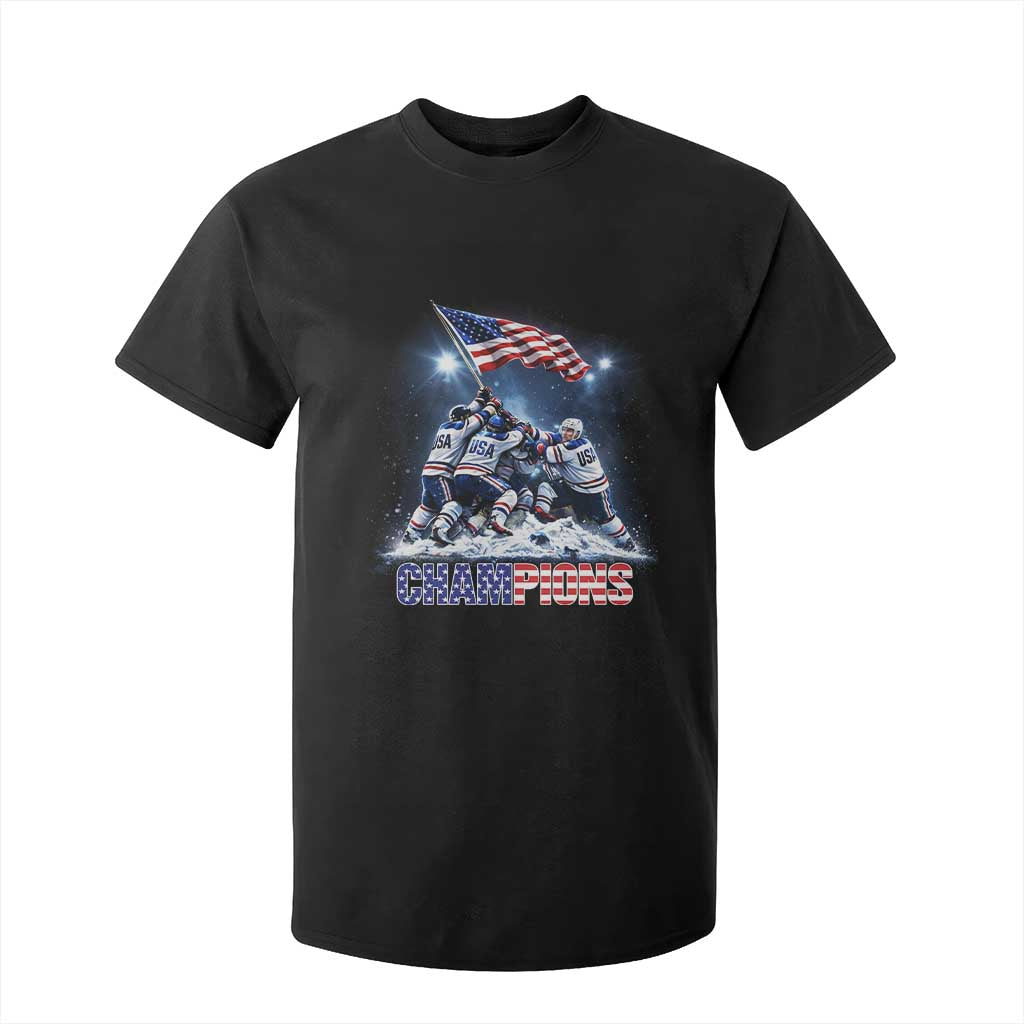 USA Ice Hockey T Shirt For Kid Hockey Champions 2026 USA Players Raising Flag On Ice TS10 Black Print Your Wear