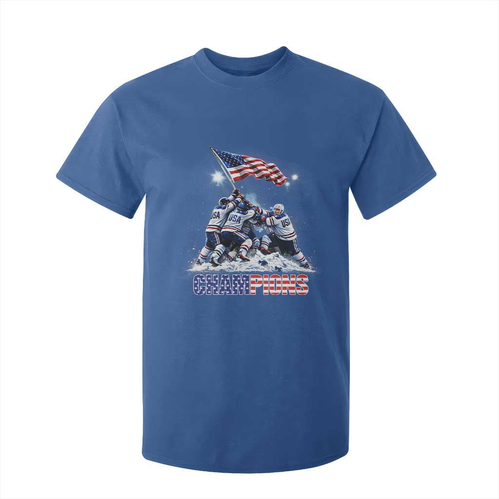 USA Ice Hockey T Shirt For Kid Hockey Champions 2026 USA Players Raising Flag On Ice TS10 Royal Blue Print Your Wear