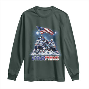 USA Ice Hockey Long Sleeve Shirt Hockey Champions 2026 USA Players Raising Flag On Ice TS10 Dark Forest Green Print Your Wear