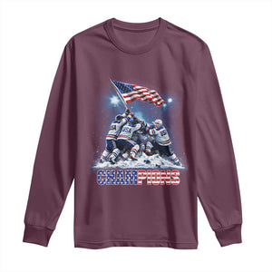 USA Ice Hockey Long Sleeve Shirt Hockey Champions 2026 USA Players Raising Flag On Ice TS10 Maroon Print Your Wear
