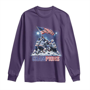 USA Ice Hockey Long Sleeve Shirt Hockey Champions 2026 USA Players Raising Flag On Ice TS10 Purple Print Your Wear