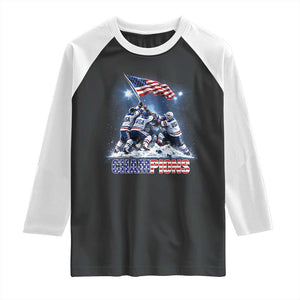 USA Ice Hockey Raglan Shirt Hockey Champions 2026 USA Players Raising Flag On Ice TS10 Black White Print Your Wear