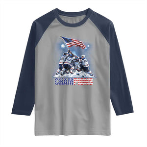 USA Ice Hockey Raglan Shirt Hockey Champions 2026 USA Players Raising Flag On Ice TS10 Sport Gray Navy Print Your Wear