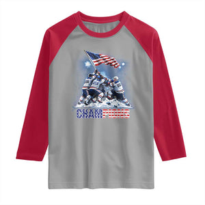 USA Ice Hockey Raglan Shirt Hockey Champions 2026 USA Players Raising Flag On Ice TS10 Sport Gray Red Print Your Wear