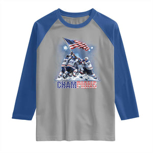 USA Ice Hockey Raglan Shirt Hockey Champions 2026 USA Players Raising Flag On Ice TS10 Sport Gray Royal Print Your Wear