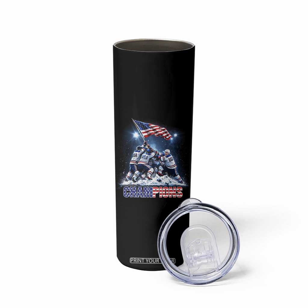 USA Ice Hockey Skinny Tumbler Hockey Champions 2026 USA Players Raising Flag On Ice TS10 Print Your Wear