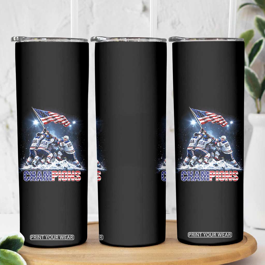 USA Ice Hockey Skinny Tumbler Hockey Champions 2026 USA Players Raising Flag On Ice TS10 Print Your Wear