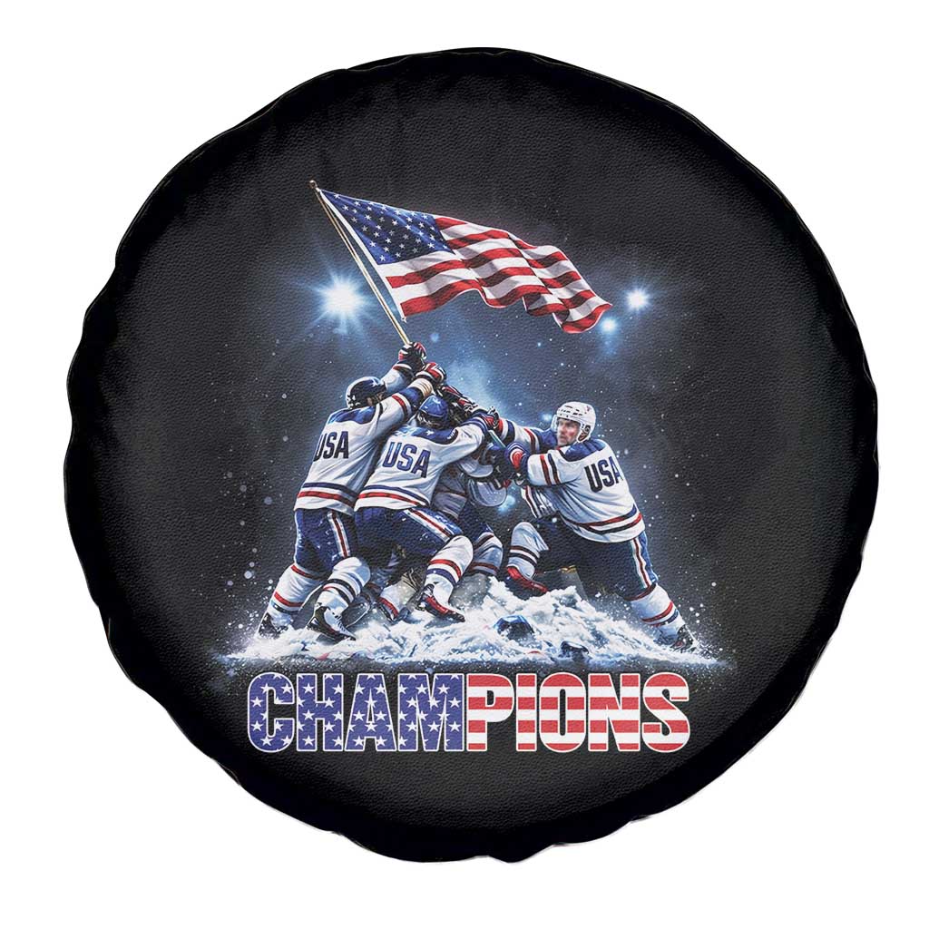 USA Ice Hockey Spare Tire Cover Hockey Champions 2026 USA Players Raising Flag On Ice TS10 Print Your Wear