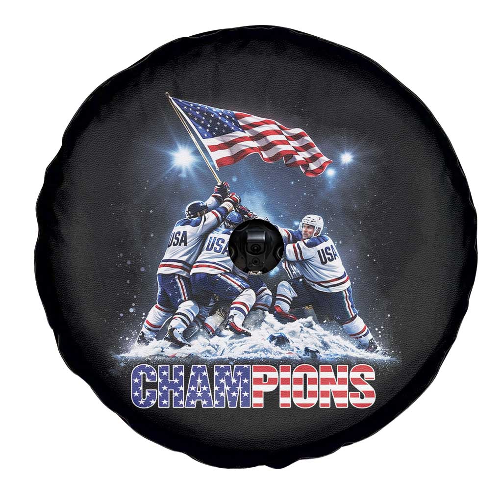 USA Ice Hockey Spare Tire Cover Hockey Champions 2026 USA Players Raising Flag On Ice TS10 Print Your Wear