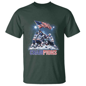 USA Ice Hockey T Shirt Hockey Champions 2026 USA Players Raising Flag On Ice TS10 Dark Forest Green Print Your Wear