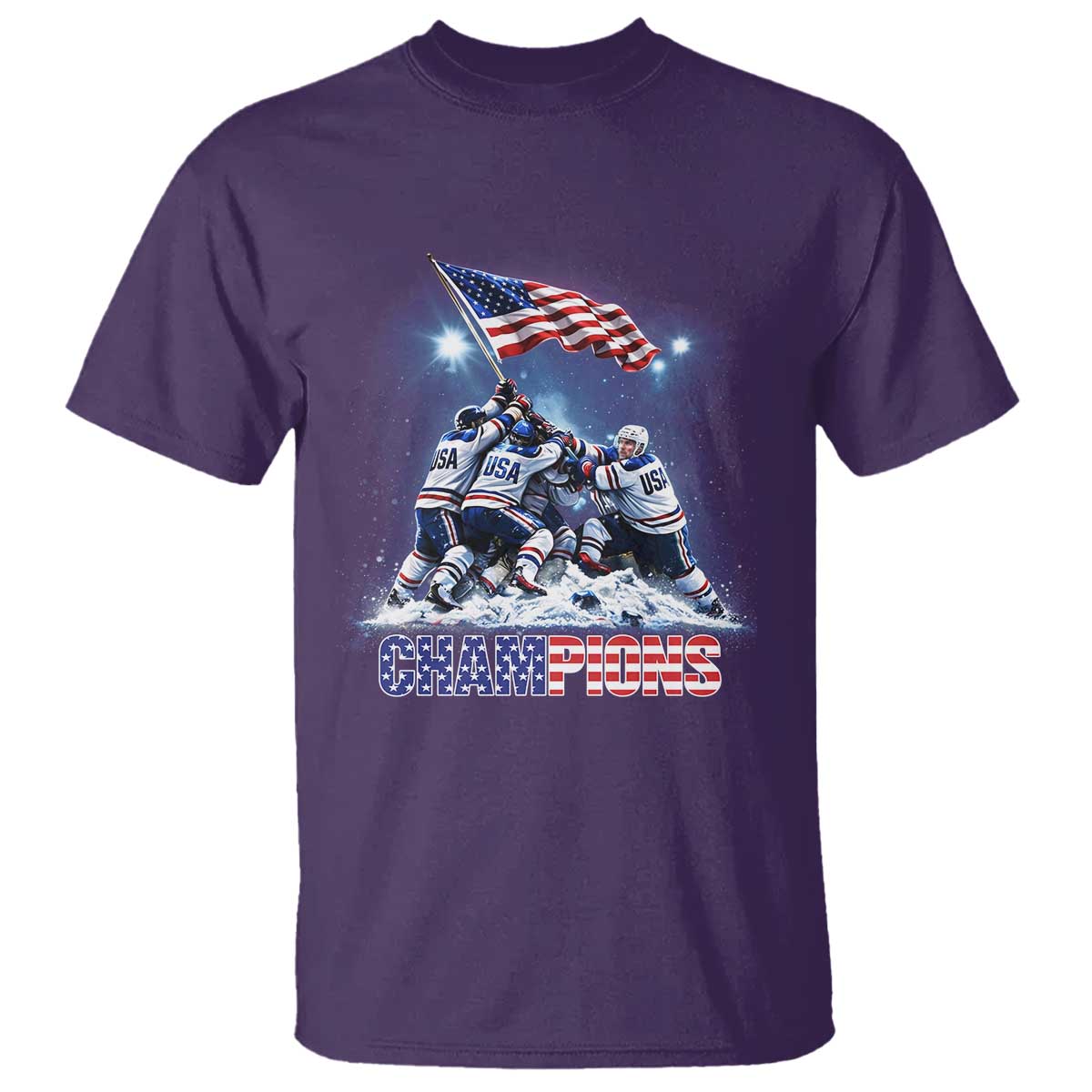 USA Ice Hockey T Shirt Hockey Champions 2026 USA Players Raising Flag On Ice TS10 Purple Print Your Wear
