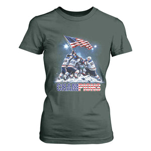USA Ice Hockey T Shirt For Women Hockey Champions 2026 USA Players Raising Flag On Ice TS10 Dark Forest Green Print Your Wear