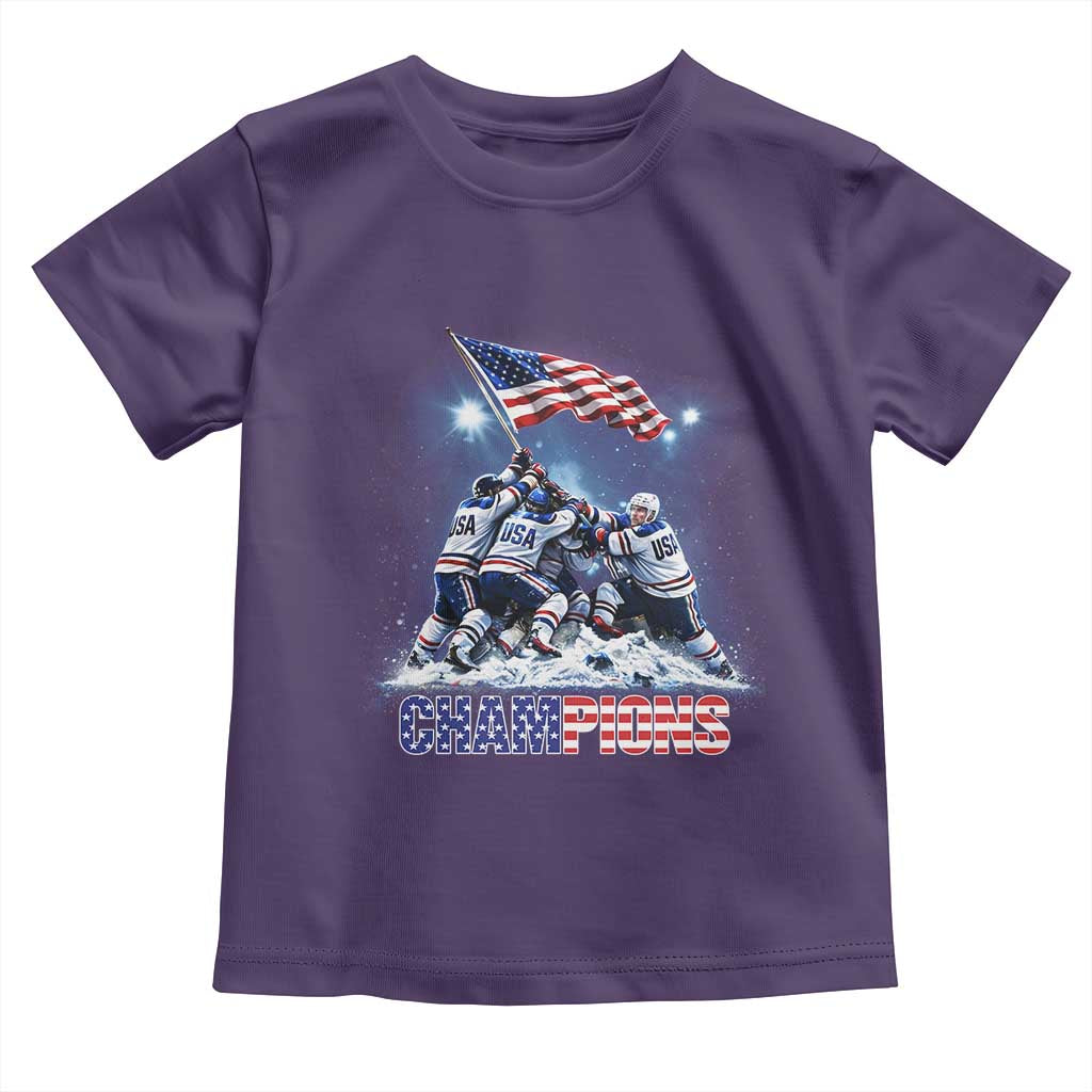 USA Ice Hockey Toddler T Shirt Hockey Champions 2026 USA Players Raising Flag On Ice TS10 Purple Print Your Wear