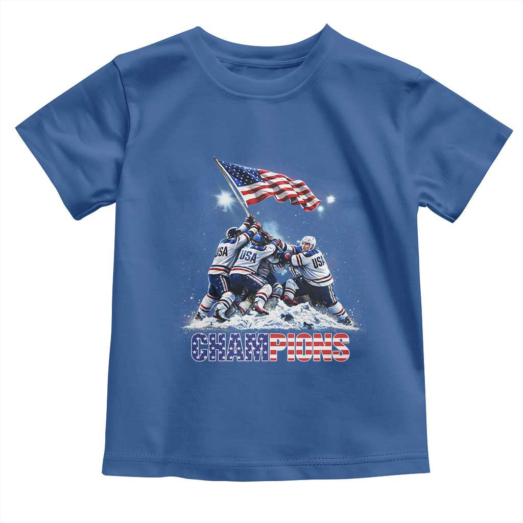 USA Ice Hockey Toddler T Shirt Hockey Champions 2026 USA Players Raising Flag On Ice TS10 Royal Blue Print Your Wear