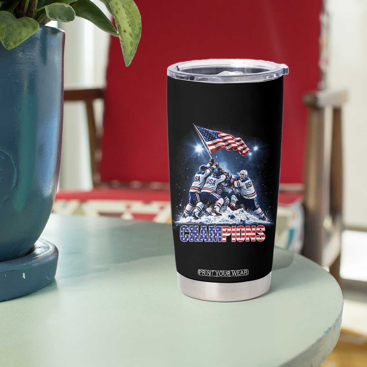 USA Ice Hockey Tumbler Cup Hockey Champions 2026 USA Players Raising Flag On Ice TS10 Print Your Wear