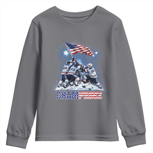 USA Ice Hockey Youth Sweatshirt Hockey Champions 2026 USA Players Raising Flag On Ice TS10 Charcoal Print Your Wear