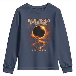 Solar Eclipse 2026 Youth Sweatshirt Hello Darkness 12 August 2026 Totality Gift TS10 Navy Print Your Wear