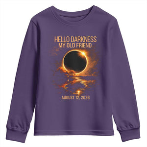 Solar Eclipse 2026 Youth Sweatshirt Hello Darkness 12 August 2026 Totality Gift TS10 Purple Print Your Wear