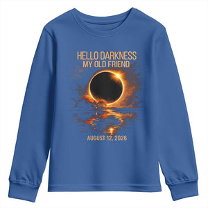 Solar Eclipse 2026 Youth Sweatshirt Hello Darkness 12 August 2026 Totality Gift TS10 Royal Blue Print Your Wear