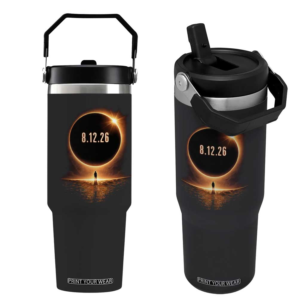 Total Solar Eclipse 2026 Flip Straw Tumbler August 12th Totality Gift TS10 One Size: 30 oz Black Print Your Wear