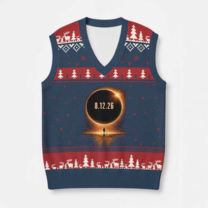Total Solar Eclipse 2026 V-Neck Knit Sweater Vest August 12th Totality Gift TS10 Navy Red Print Your Wear