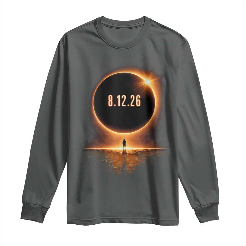 Total Solar Eclipse 2026 Long Sleeve Shirt August 12th Totality Gift TS10 Dark Heather Print Your Wear