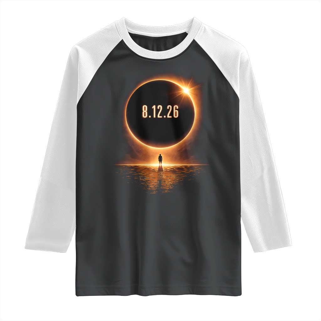 Total Solar Eclipse 2026 Raglan Shirt August 12th Totality Gift TS10 Black White Print Your Wear