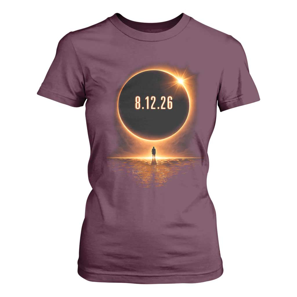 Total Solar Eclipse 2026 T Shirt For Women August 12th Totality Gift TS10 Maroon Print Your Wear